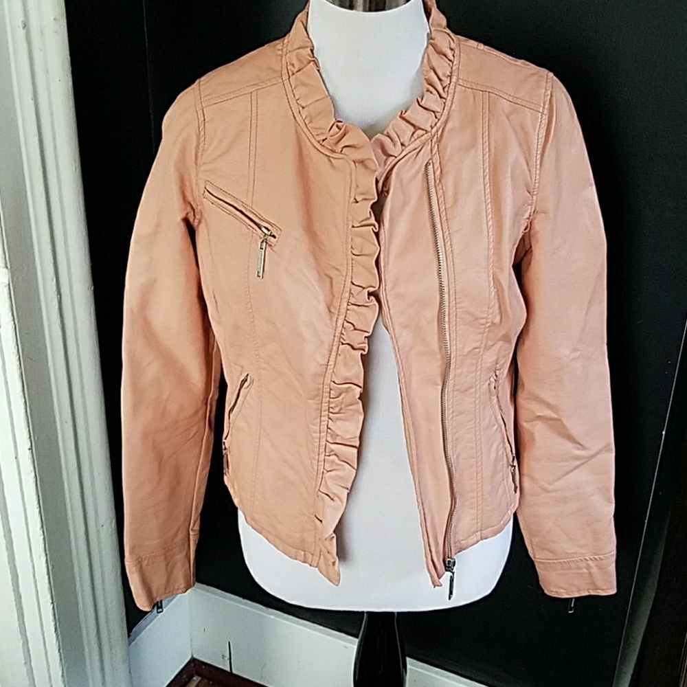 Blush, vegan leather moto jacket